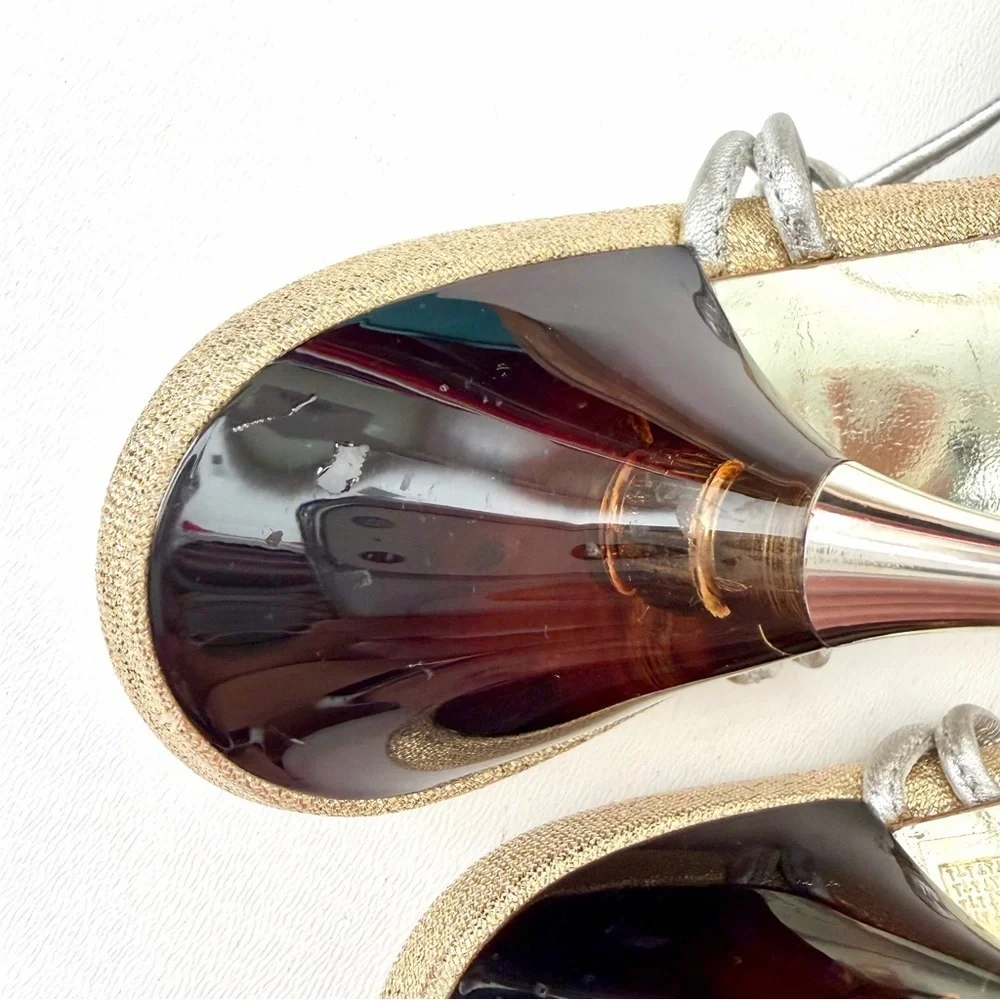 PRADA | Vintage Gold & Silver Metallic Knot Heels Tortoise Stiletto 36.5